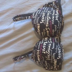 34D Body by Victoria Pushup Bra in Black with White/Pink lettering